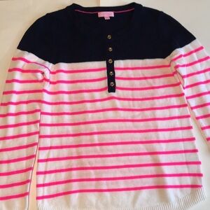 Lilly Pulitzer Adair Striped Wool Blend Henley Gold Buttons Sweater Size…